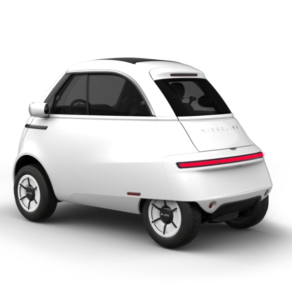 Microlino Dolce Santorini White Rear Left 3q 2000x - Central GB Ltd