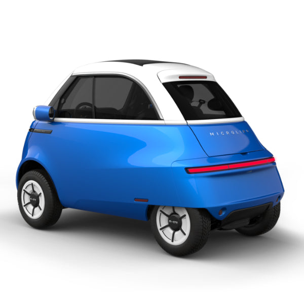 Microlino Dolce Zurich Blue White Rear Left 3q 2000x - Central GB Ltd