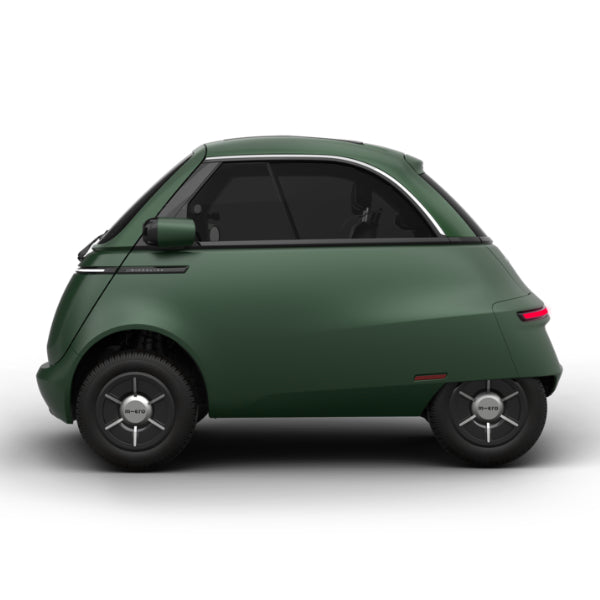 Microlino Competizione London Green Matt Left Profile 2000x - Central GB Ltd