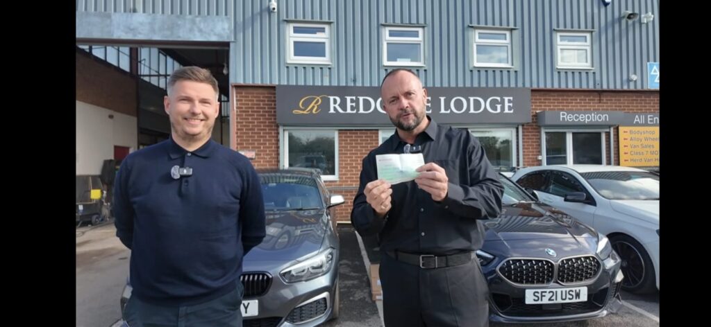 Ben's 10 Year Anniversary Cheque - Redgate Lodge