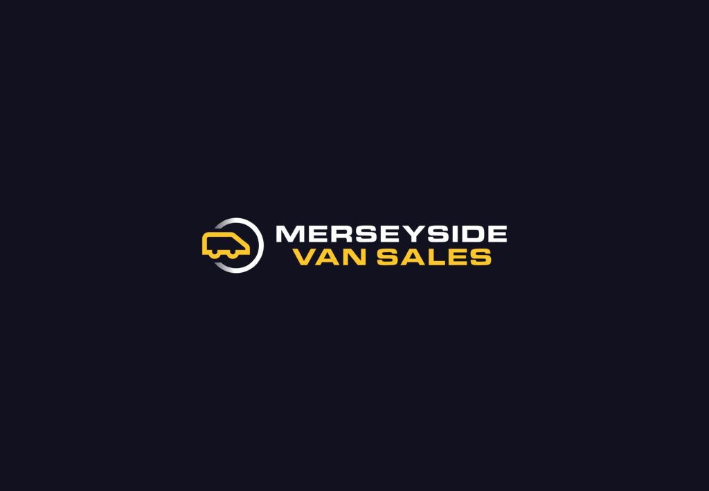 Merseyside Van Sales new logo featuring a bold van icon and modern text in yellow and white on a dark background