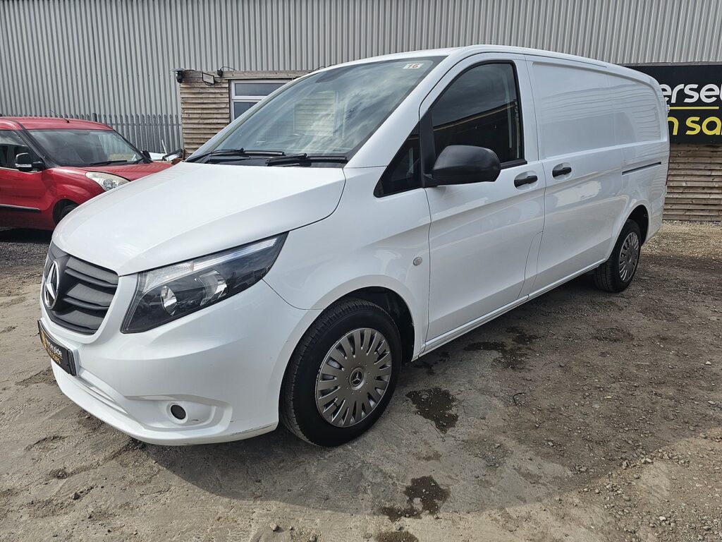 A white Mercedes-Benz Vito van for sale.