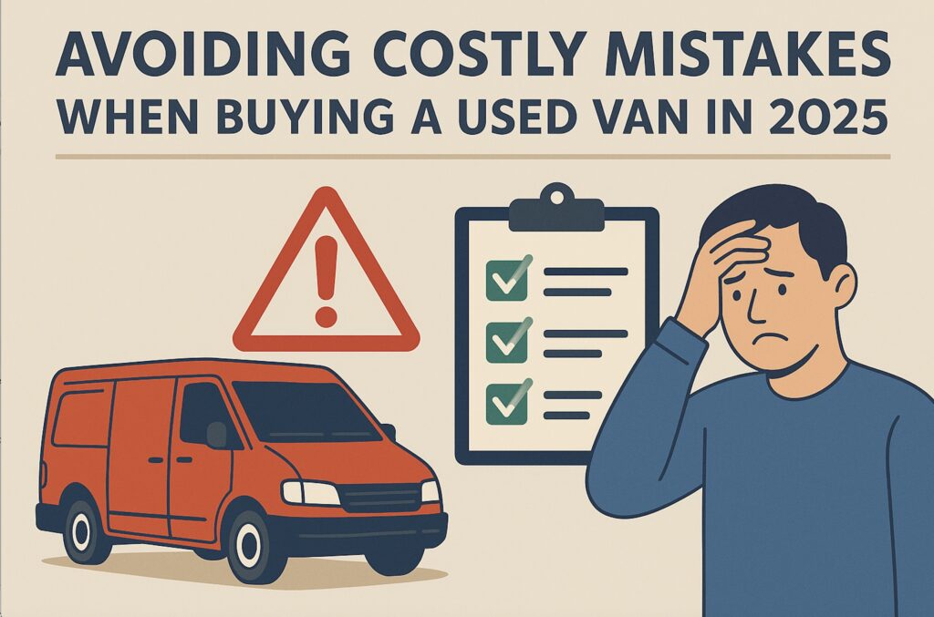 Avoiding costly mistakes when buying a used van in 2025 illustration.