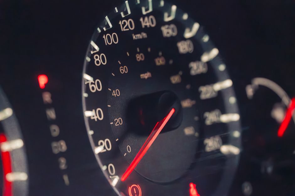 A vehicle odometer showing the mileage