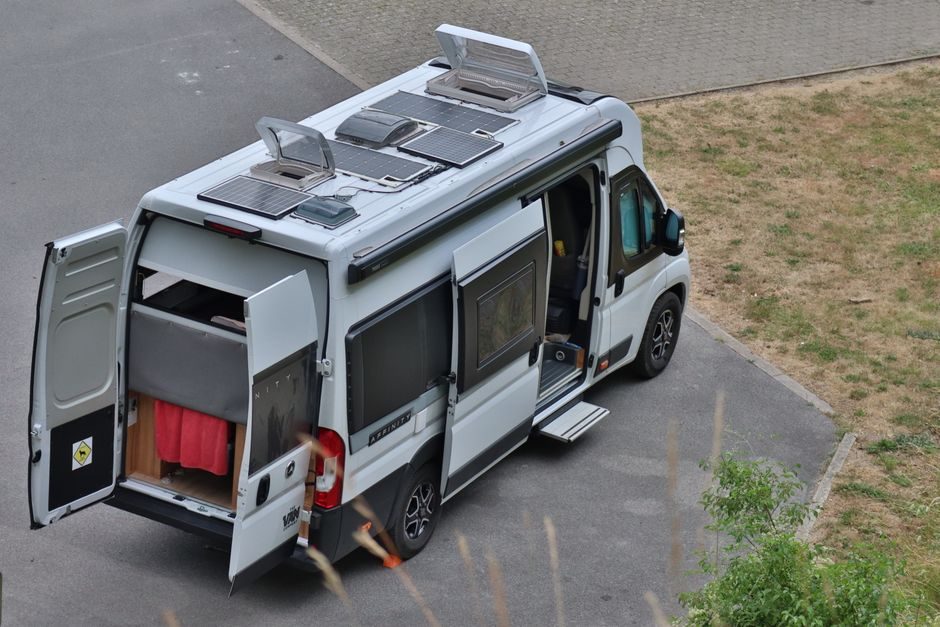 A large panel van parked