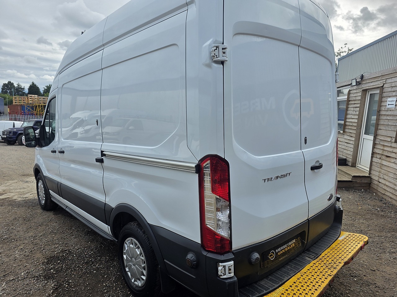 Our own Ford Transit L2 H3 — from the rear three-quarter, as photographed for its listing on our forecourt in St Helens.