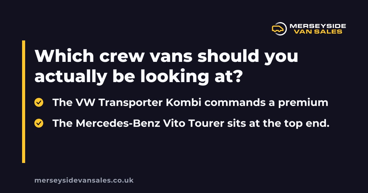 A Merseyside Van Sales summary card headed "Which crew vans should you actually be looking at".