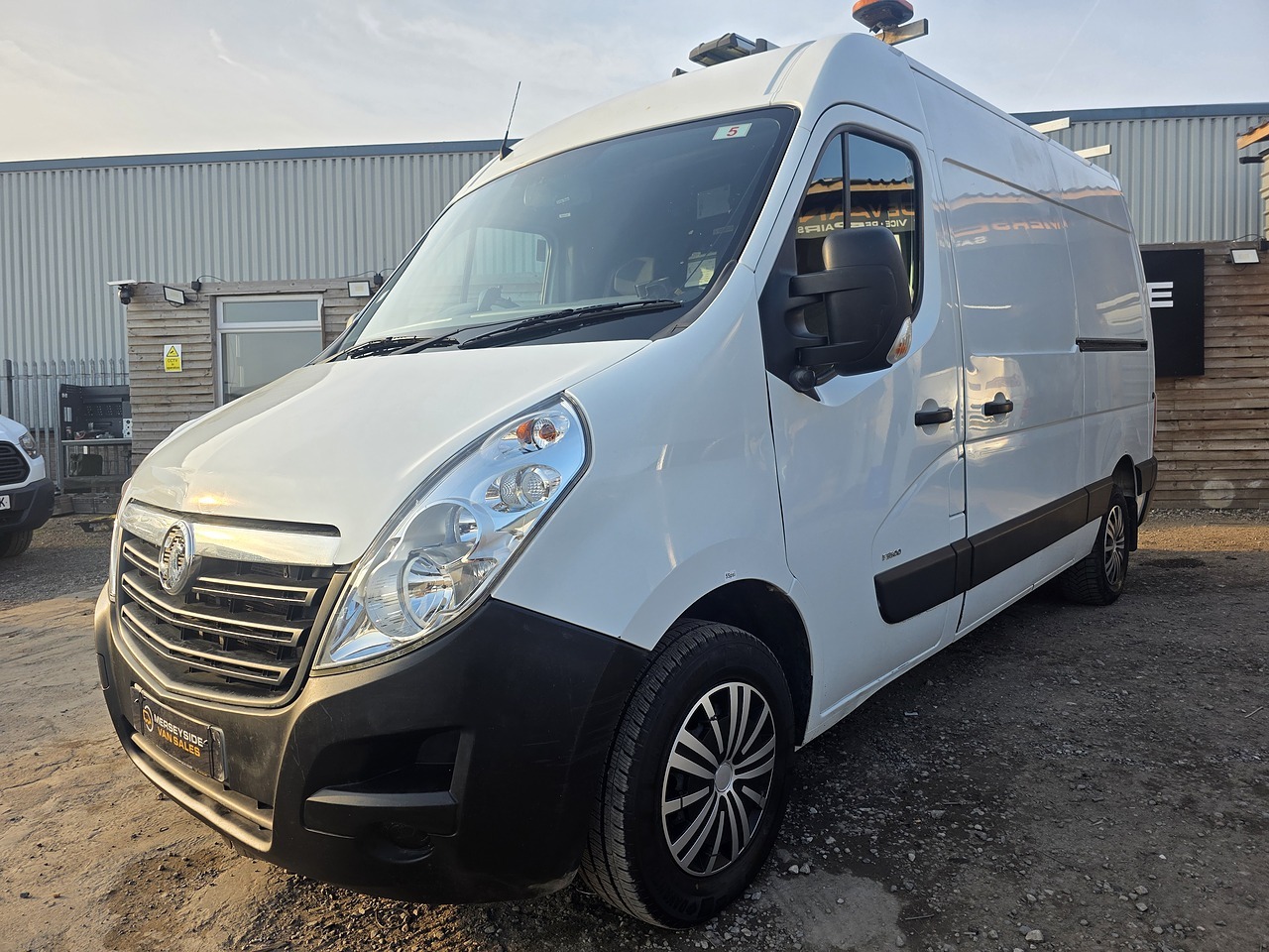 Vauxhall Movano large panel van photographed head-on at our own dealership