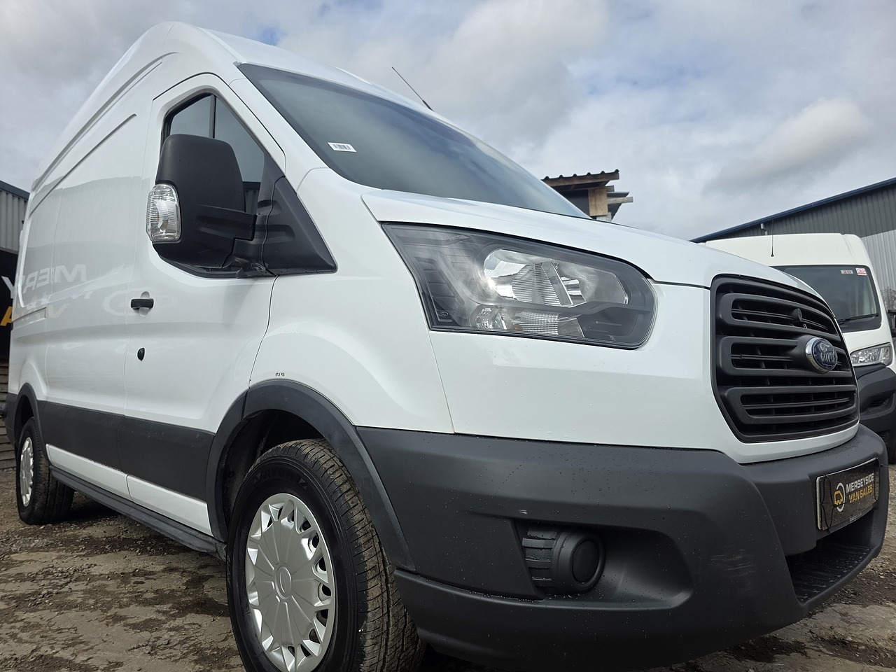 Front three-quarter view of a full-size Ford Transit on our own forecourt