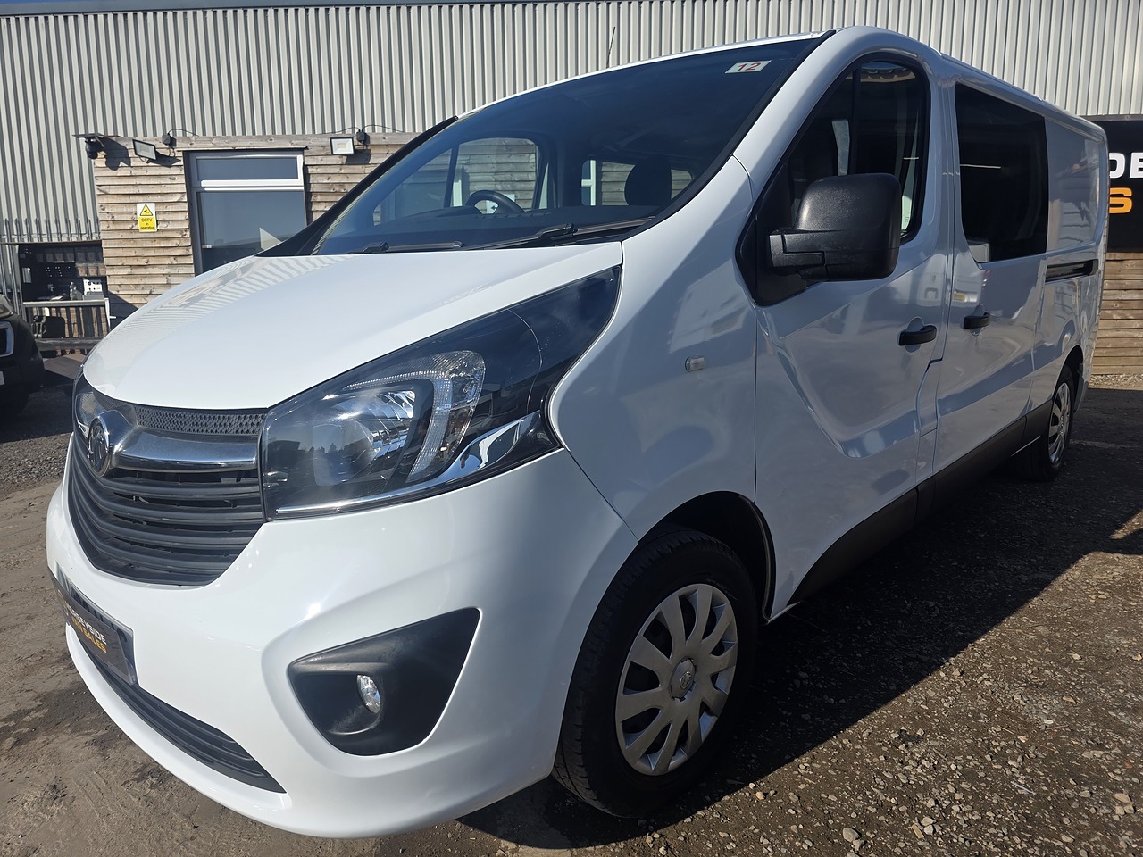 Vauxhall Vivaro crew van on our forecourt, front three-quarter view