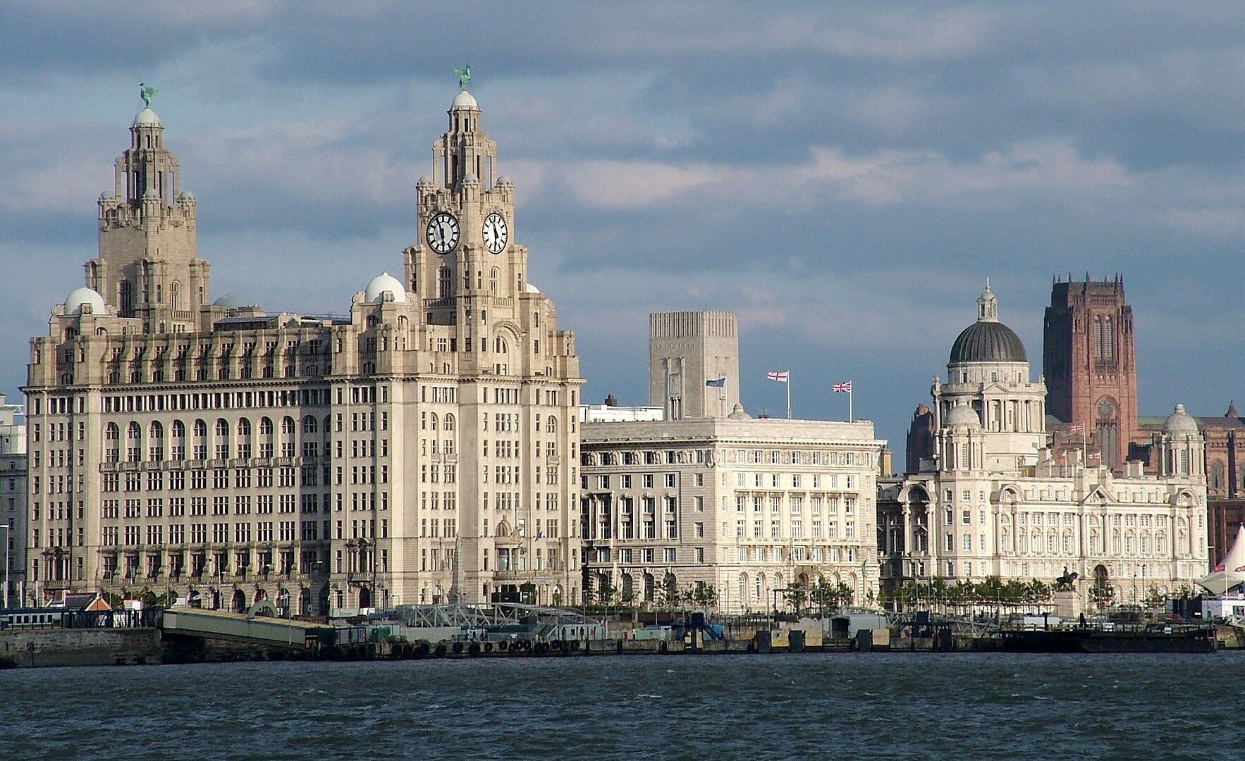 The Royal Liver Building and the Pier Head on the Liverpool waterfront