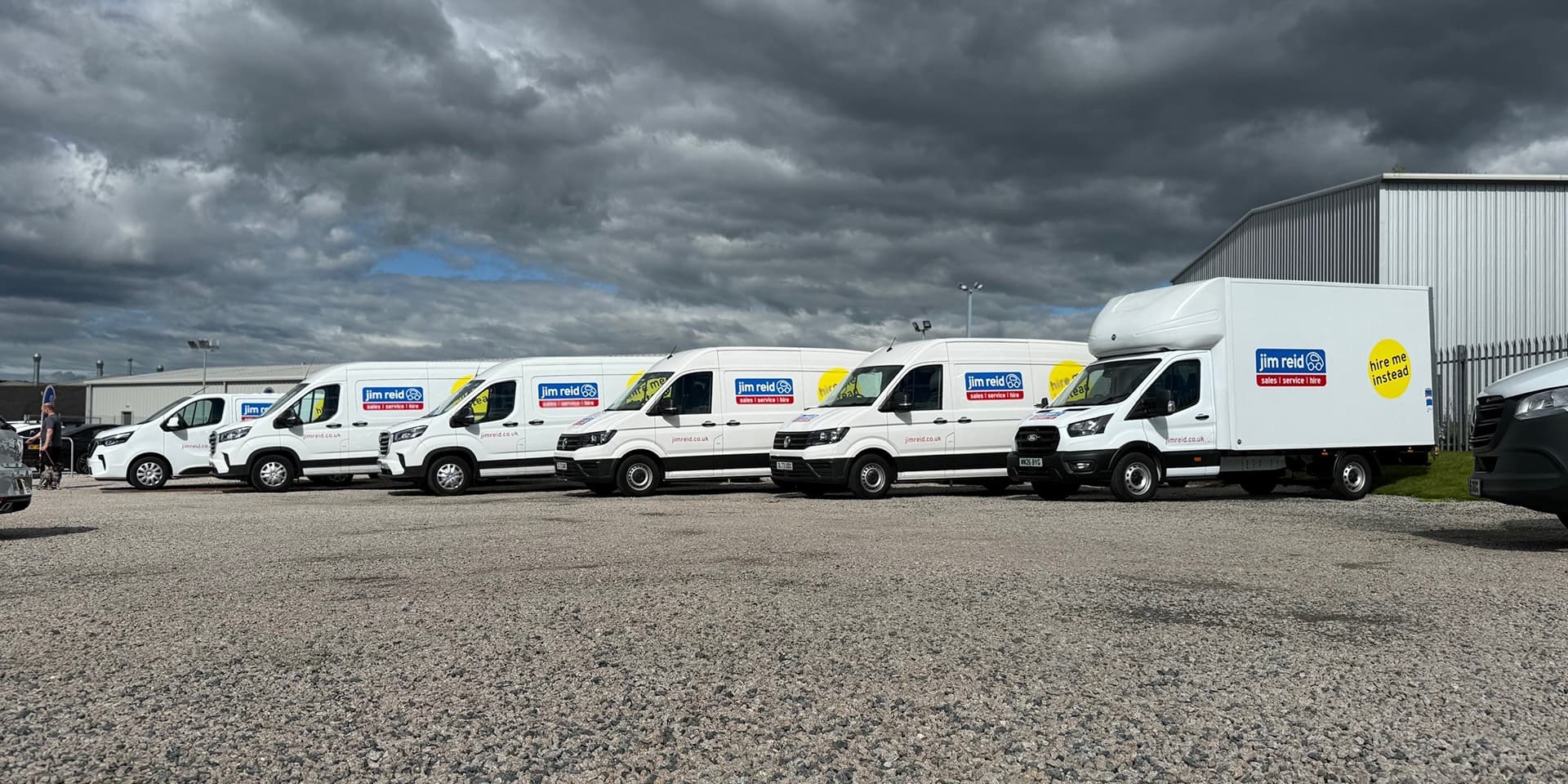 Six vans for hire parked on Jim Reid’s premises